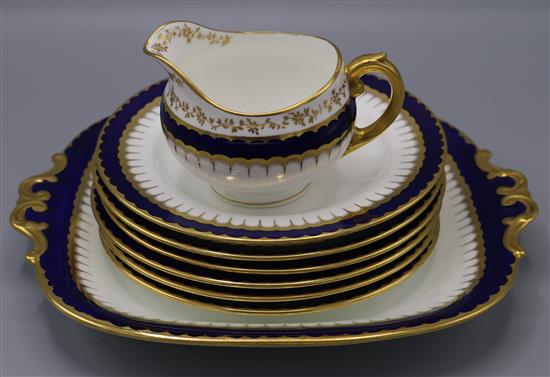 Coalport cobalt blue and gilt part table service, no. 6143 (38-piece)